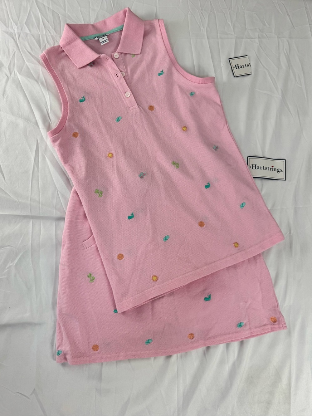 Hartstrings Pink Sleeveless Polo skirt Set with Multicolor Embroidery NWT